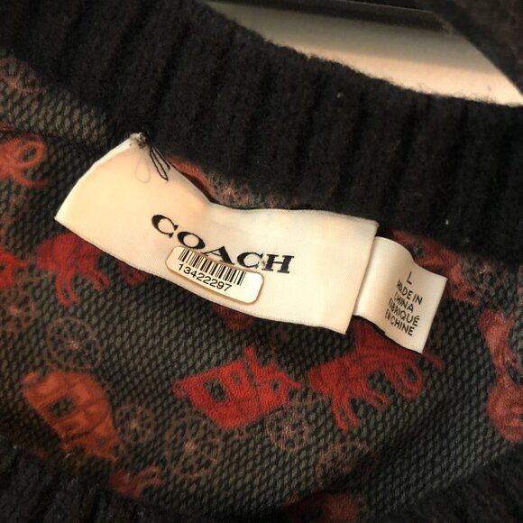 Coach Black & Red Button Horse And Carriage Print Sweater Dress Wool Silk L - Picture 7 of 8